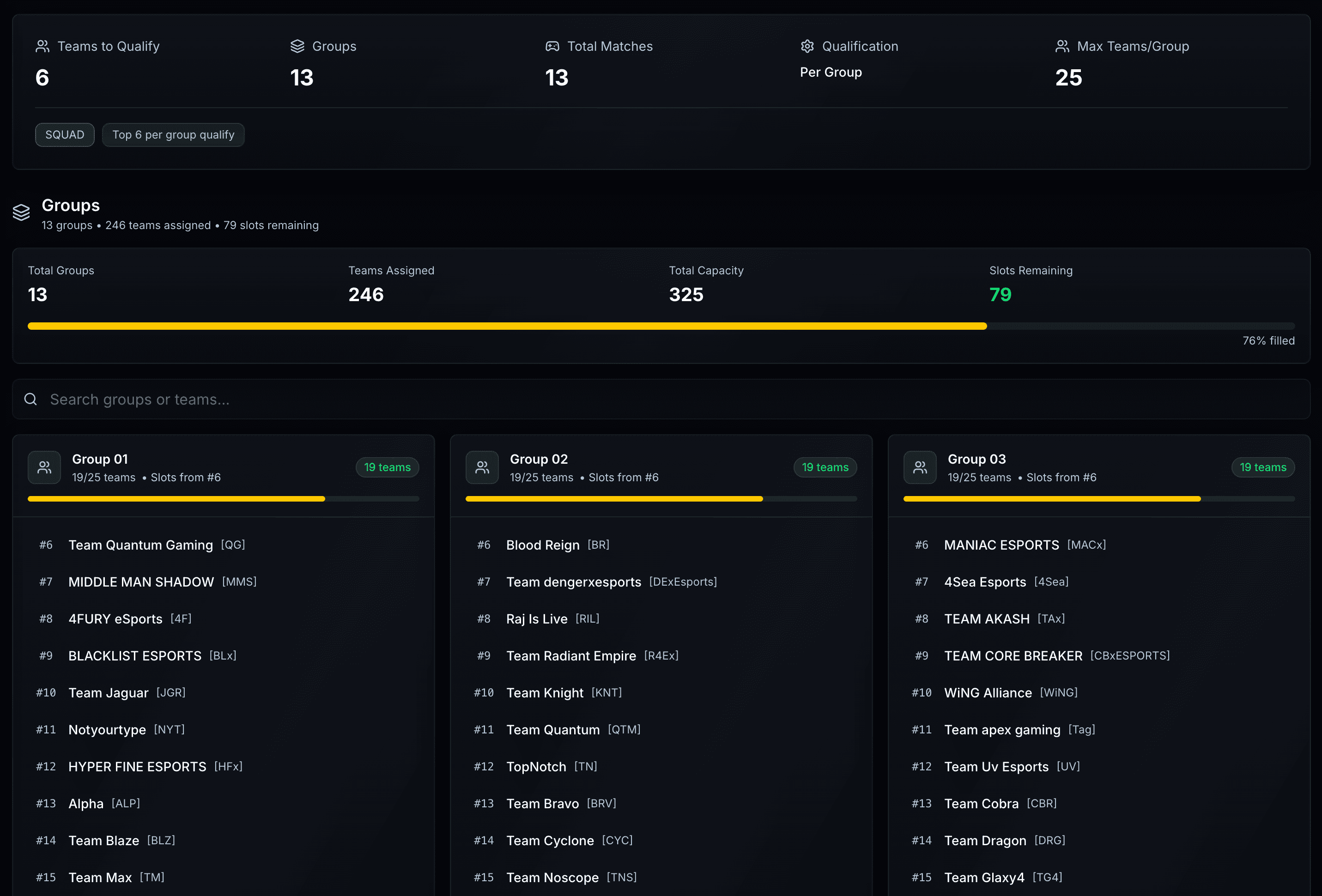 Xtallet tournament management dashboard