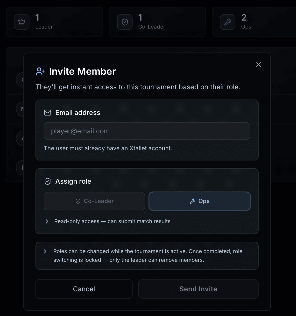 Invite team members to the tournament